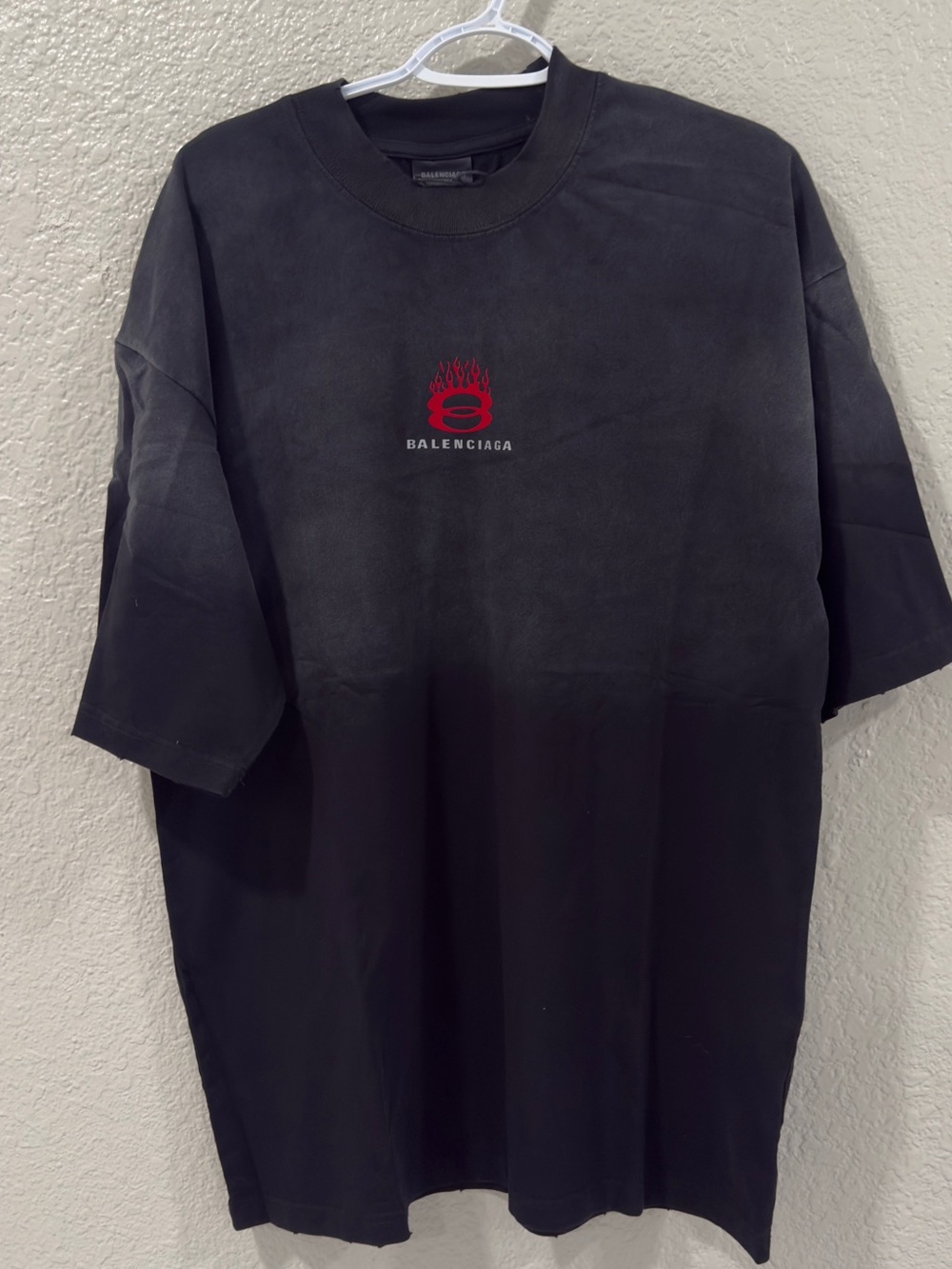 Balenciaga Black Short Sleeve Tee with Red Flame Logo large oversized like XL